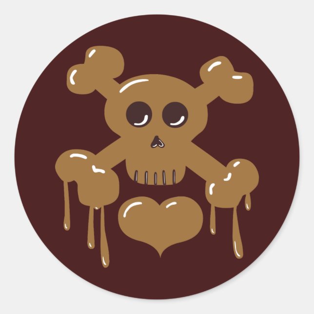 Chocolate Skull and Crossbones Classic Round Sticker (Front)