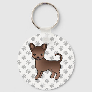 Chocolate Smooth Coat Chihuahua Cartoon Dog & Paws Keychain