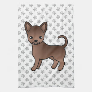 Chocolate Smooth Coat Chihuahua Cartoon Dog & Paws Kitchen Towel