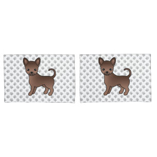 Chocolate Smooth Coat Chihuahua Cartoon Dog & Paws Pillowcase