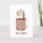 Chocolate Snowman Christmas Milkshake Holiday Card<br><div class="desc">Watercolor inspired illustration of a chocolate mason jar milkshake topped with whipped cream,  hot fudge,  caramel,  sprinkles,  Christmas cookie,  and marshmallow snowman.</div>