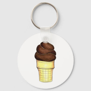 Chocolate Soft Serve Swirl Ice Cream Cone Foodie Keychain