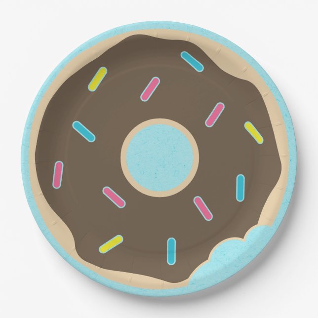 Chocolate Sprinkle Doughnut Boy Birthday Party Paper Plate (Front)
