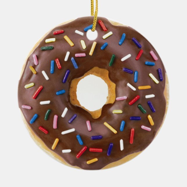 Chocolate Sprinkle Doughnut Ceramic Ornament (Front)