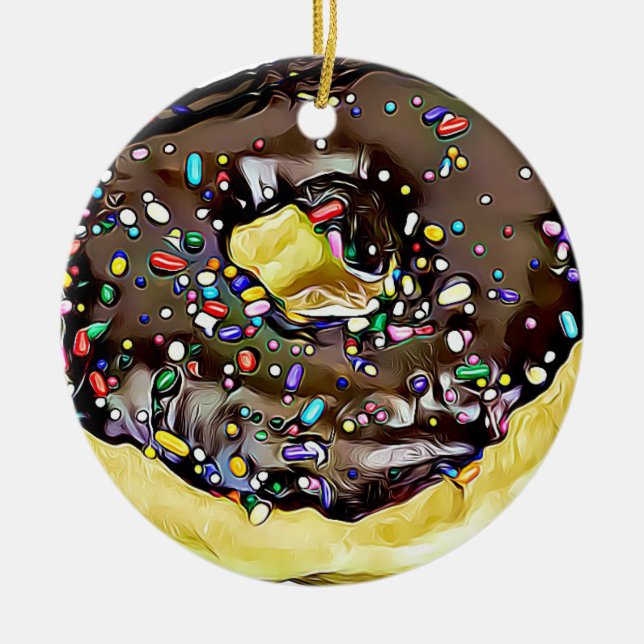 Chocolate Sprinkled Doughnut Yummy Food Christmas Ceramic Ornament (Front)