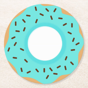Chocolate Sprinkles Blue Doughnut Round Paper Coaster