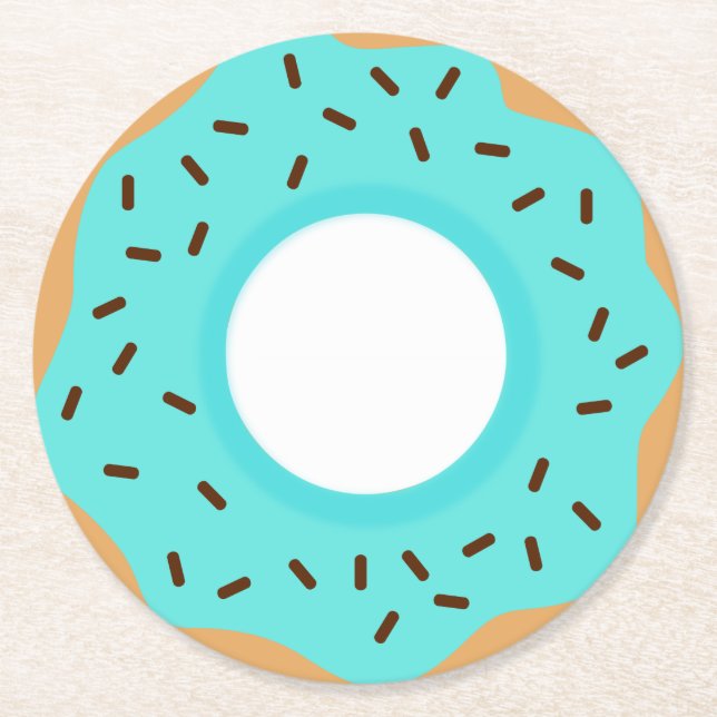 Chocolate Sprinkles Blue Doughnut Round Paper Coaster (Front)
