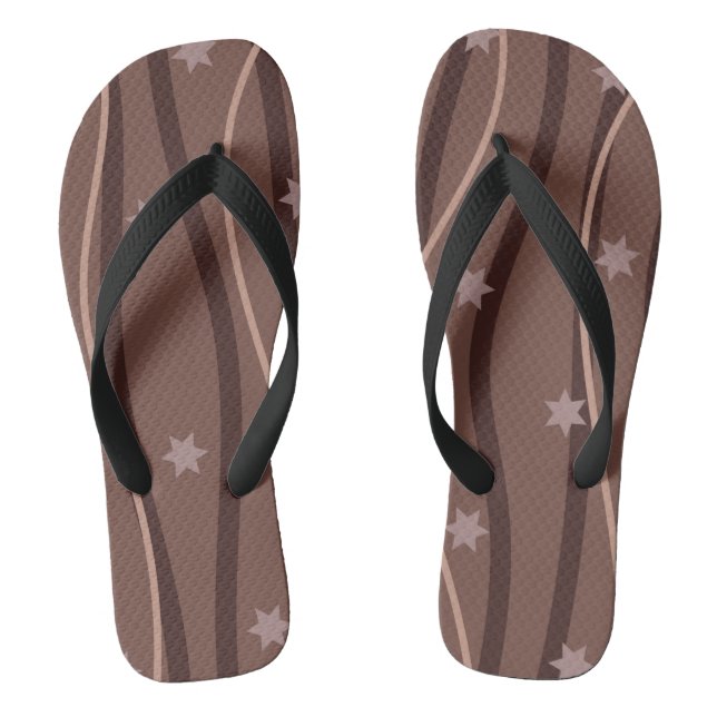 Chocolate Stars and Striped Pattern Flip Flops (Footbed)