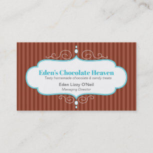 Chocolate stripe decorative white teal panel bake business card