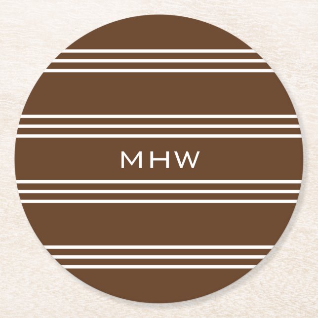 Chocolate Stripes custom monogram paper coasters (Front)