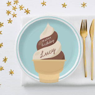 Chocolate Swirl Ice Cream Kids Birthday Party Paper Plate