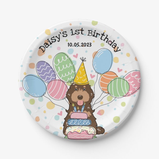 Chocolate Tan Cockapoo Cavapoo Dog Birthday  Paper Plate (Front)