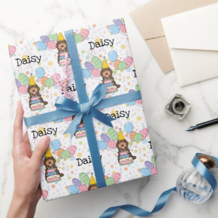 Chocolate Tan Cockapoo Cavapoo Dog Birthday Wrapping Paper