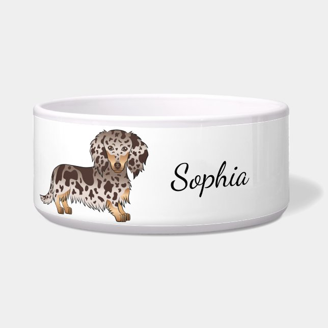 Chocolate & Tan Dapple Long Hair Dachshund & Name (Front)