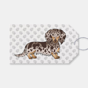 Chocolate & Tan Dapple Long Hair Dachshund & Paws Gift Tags