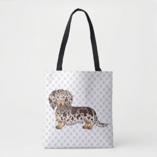 Chocolate & Tan Dapple Long Hair Dachshund & Paws Tote Bag