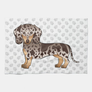 Chocolate & Tan Dapple Short Hair Dachshund & Paws Kitchen Towel