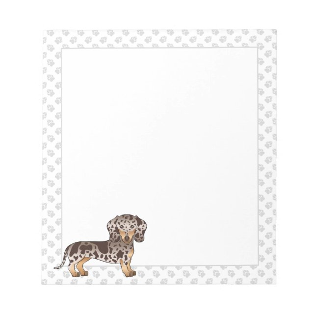 Chocolate & Tan Dapple Short Hair Dachshund & Paws Notepad (Front)