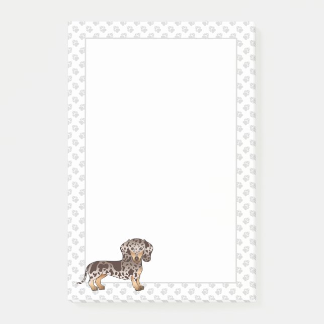 Chocolate & Tan Dapple Short Hair Dachshund & Paws Post-it Notes (Front)