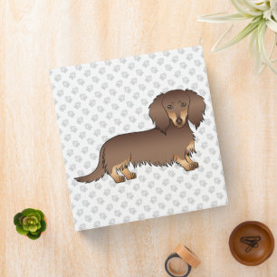 Chocolate & Tan Long Hair Dachshund Cartoon Dog Binder