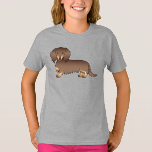 Chocolate & Tan Long Hair Dachshund Cartoon Dog T-Shirt