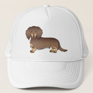 Chocolate & Tan Long Hair Dachshund Cartoon Dog Trucker Hat
