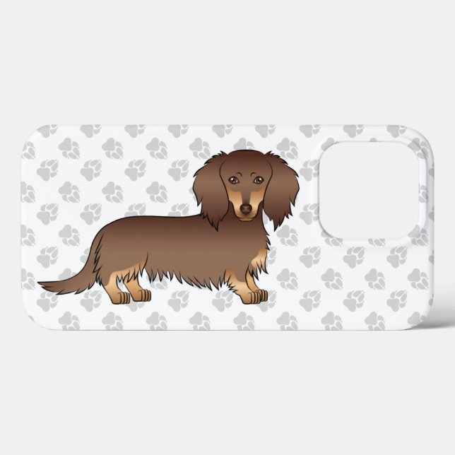 Chocolate & Tan Long Hair Dachshund Dog & Paws Case-Mate iPhone Case (Back (Horizontal))