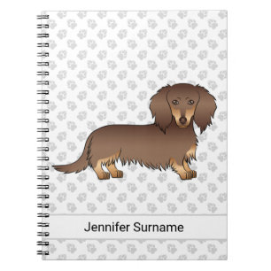 Chocolate & Tan Long Hair Dachshund Dog & Text Notebook