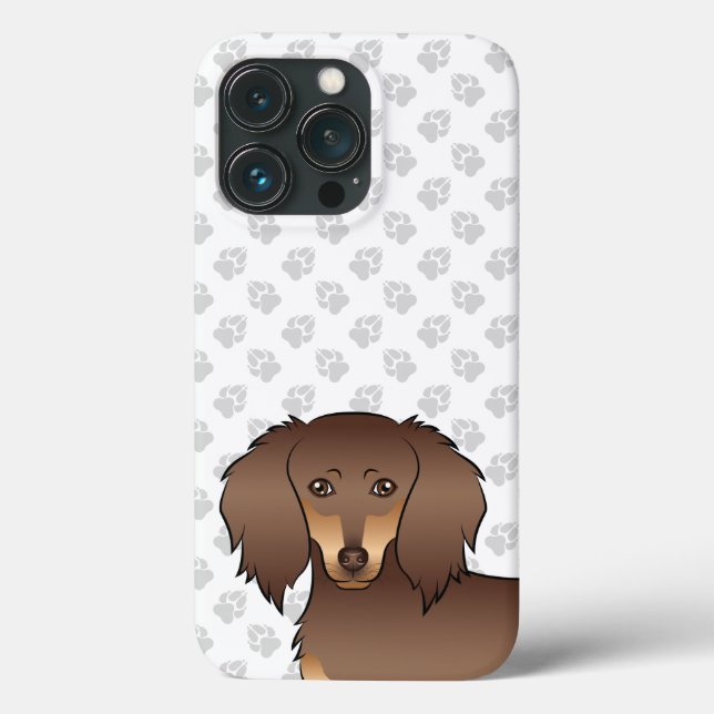 Chocolate & Tan Long Hair Dachshund Head & Paws Case-Mate iPhone Case (Back)