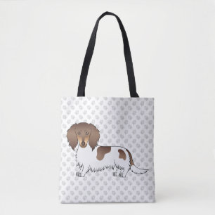 Chocolate & Tan Piebald Long Hair Dachshund & Paws Tote Bag