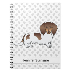 Chocolate & Tan Piebald Long Hair Dachshund & Text Notebook