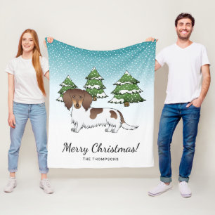 Chocolate & Tan Pied Long Hair Dachshund In Winter Fleece Blanket