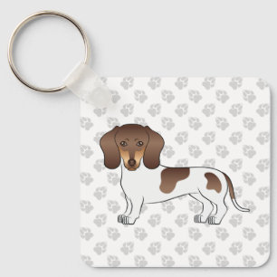 Chocolate & Tan Pied Short Hair Dachshund & Paws Keychain