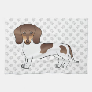 Chocolate & Tan Pied Short Hair Dachshund & Paws Kitchen Towel