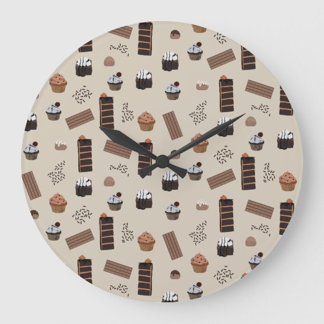 Chocolate Theme Pattern Large Clock (Front)
