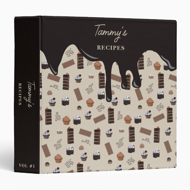 Chocolate Theme Pattern Recipe Cookbook Binder (Front/Spine)