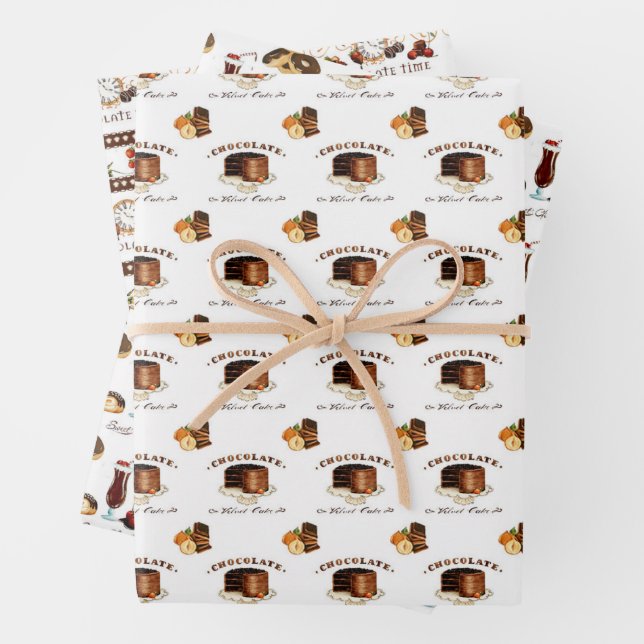 Chocolate Time Pattern Wrapping Paper Sheet (In situ)