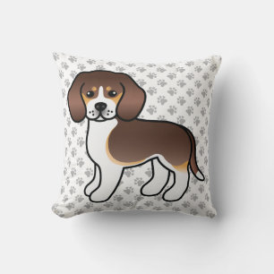 Chocolate Tricolor Beagle Cartoon Dog & Paws Throw Pillow