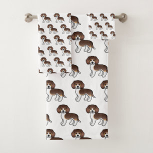 Chocolate Tricolor Beagle Cute Cartoon Dog Pattern Bath Towel Set