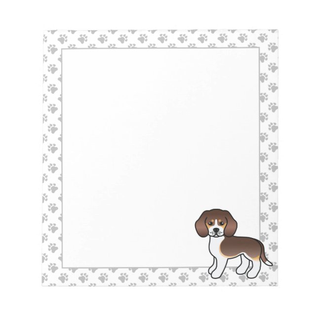 Chocolate Tricolor Beagle Cute Cartoon Dog & Paws Notepad (Front)