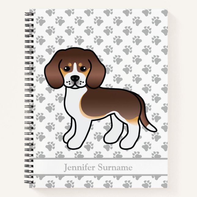 Chocolate Tricolor Beagle Cute Cartoon Dog & Text Notebook (Front)