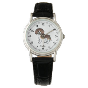 Chocolate Tricolor Beagle Cute Dog & Custom Name Watch