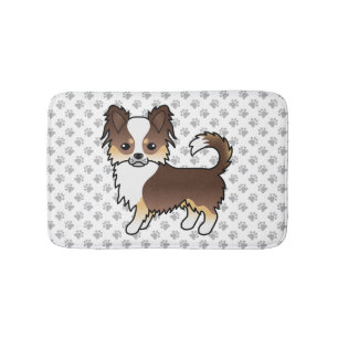 Chocolate Tricolor Long Coat Chihuahua Dog & Paws Bath Mat