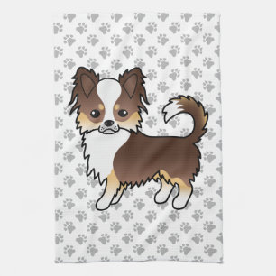 Chocolate Tricolor Long Coat Chihuahua Dog & Paws Kitchen Towel