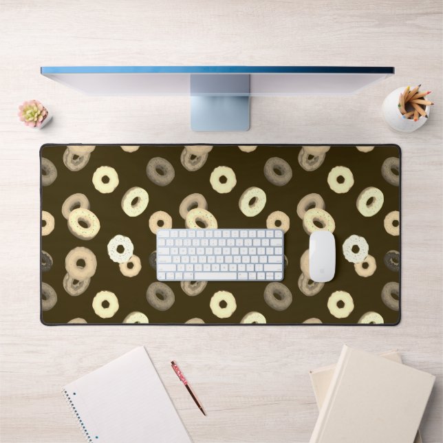 Chocolate vanilla doughnuts elegant pattern brown desk mat (Office 1)