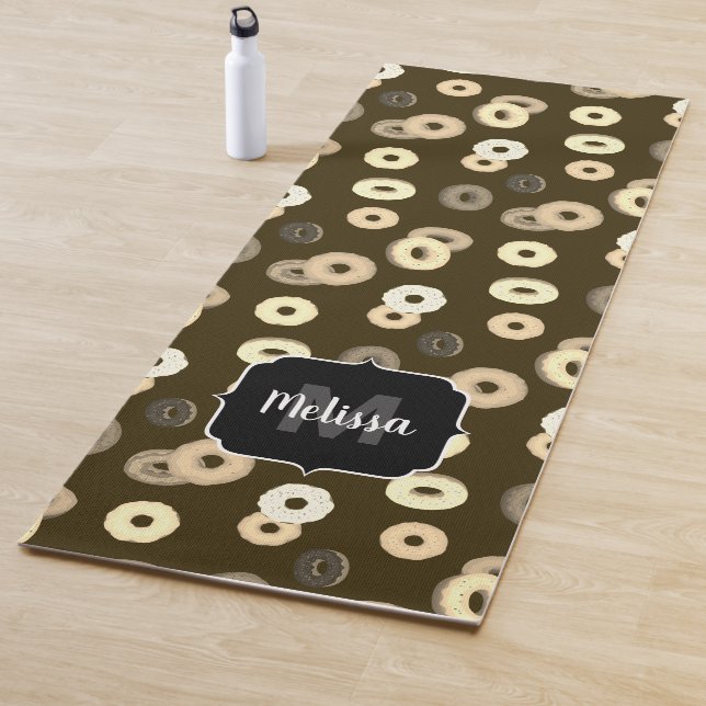 Chocolate vanilla doughnuts pattern brown Monogram Yoga Mat (In Situ)