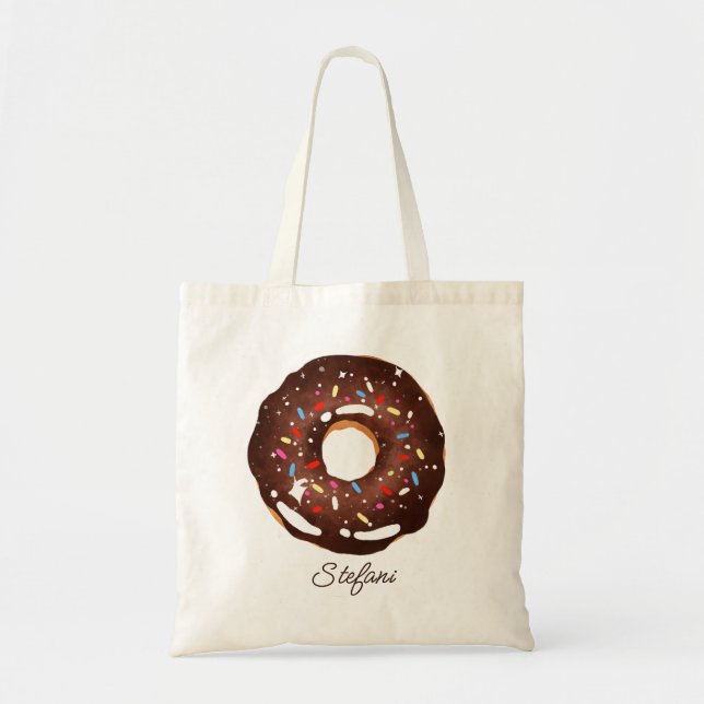Chocolate Watercolor Doughnut with Sprinkles Custo Tote Bag (Front)