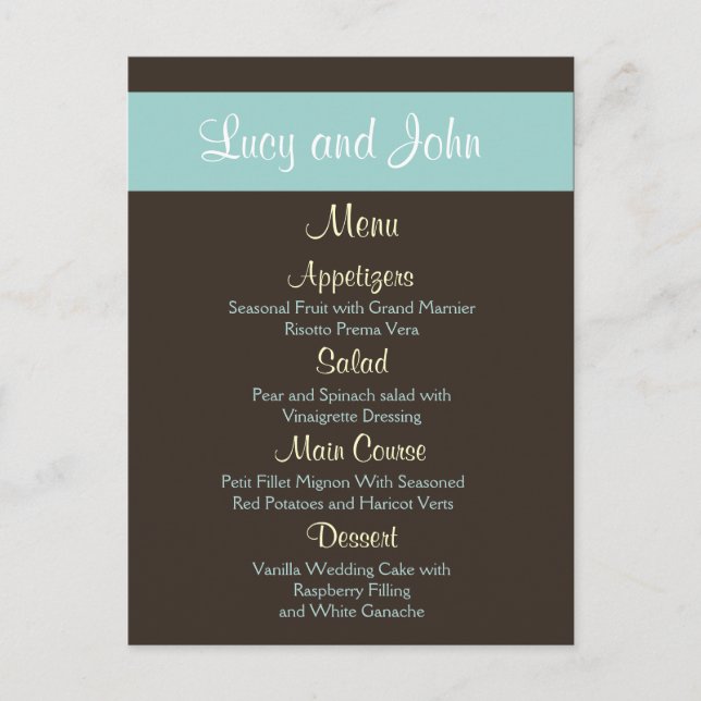 chocolate Wedding Menu Cards (Front)