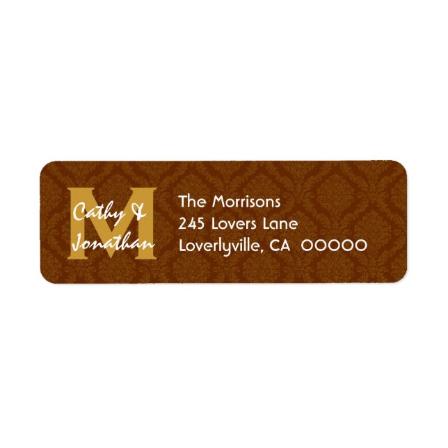 Chocolate Wedding Monogram Address Label V14 (Front)