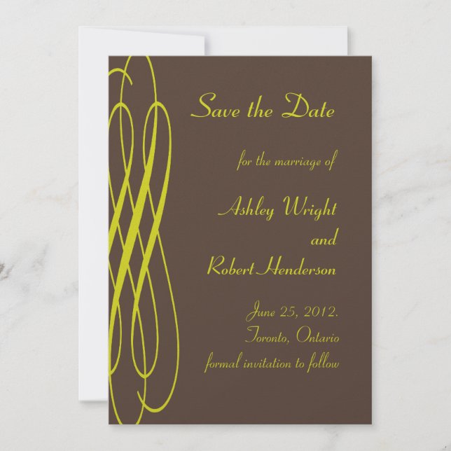 Chocolate with Golden Ribbons Save the Date (Front)